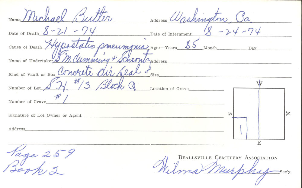 Michael A. Butler burial card